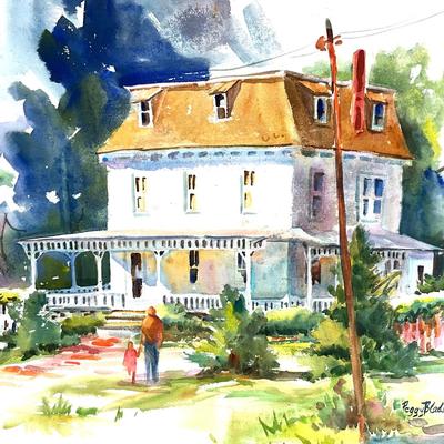532 Original Watercolor of Wrap Around Porch House by Peggy Blades