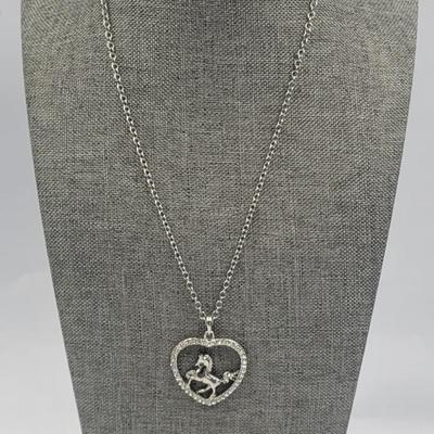 Silver Toned Heart & Horse Pendant Necklace