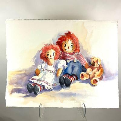 551 Original Watercolor of Raggedy Ann and Andy by Peggy Blades
