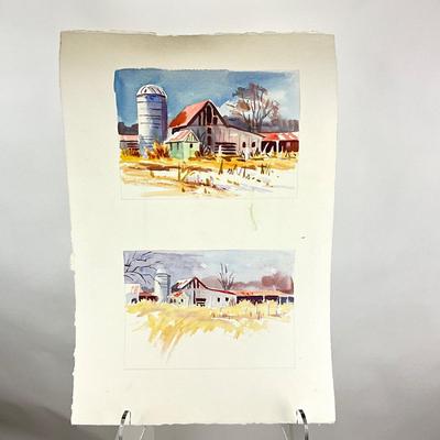 558 Original Watercolor of Barn Scenes by Peggy Blades