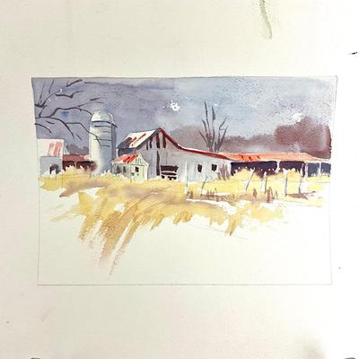 558 Original Watercolor of Barn Scenes by Peggy Blades