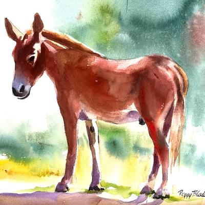 559 Original Watercolor of Donkey by Peggy Blades