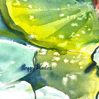 560 Original Watercolor of Frog on Lily Pad by Peggy Blades