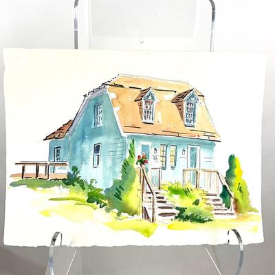 564 Original Watercolor of Small Blue House by Peggy Blades