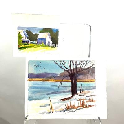 565 TWO Original Watercolors of Land and Water Scapes by Peggy Blades