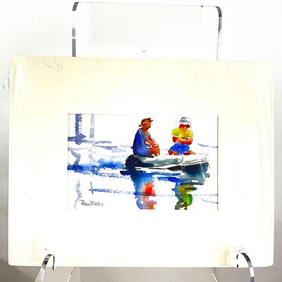 566 Original Watercolor of Couple in Boat by Peggy Blades
