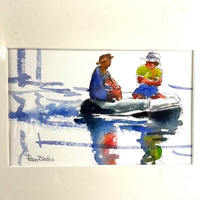 566 Original Watercolor of Couple in Boat by Peggy Blades