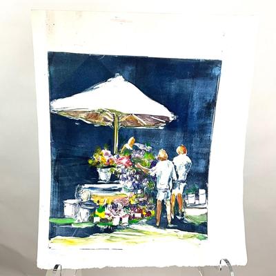 567 Original Artwork Monotype Print of Flower Mart by Peggy Blades