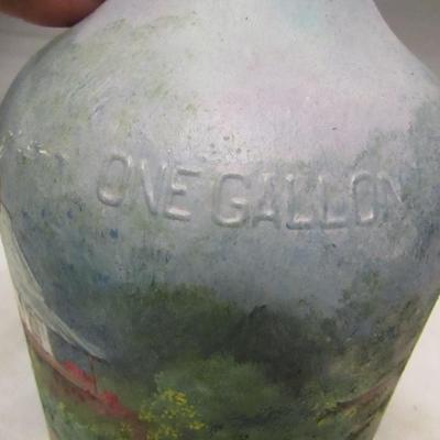 Glass Gallon Jug with Hand Painted Farm House Scene