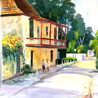 568 Original Watercolor of Streetscape by Peggy Blades