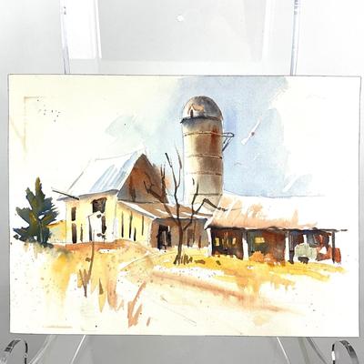 571 Set of Three Original Watercolors of Barn and Landscapes by Peggy Blades