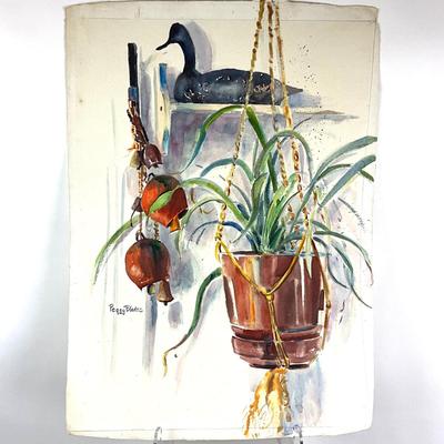 572 Original Watercolor of Plant and Decoy by Peggy Blades