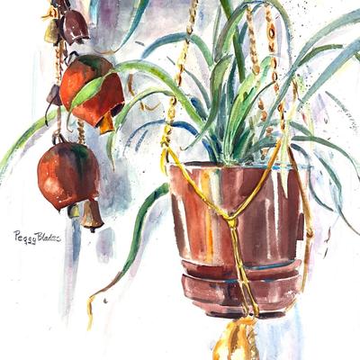 572 Original Watercolor of Plant and Decoy by Peggy Blades