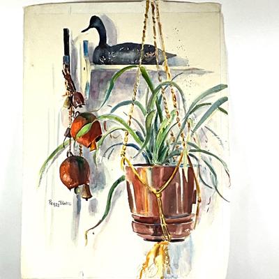 572 Original Watercolor of Plant and Decoy by Peggy Blades