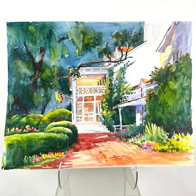 573 Original Watercolor of Porch Scene by Peggy Blades