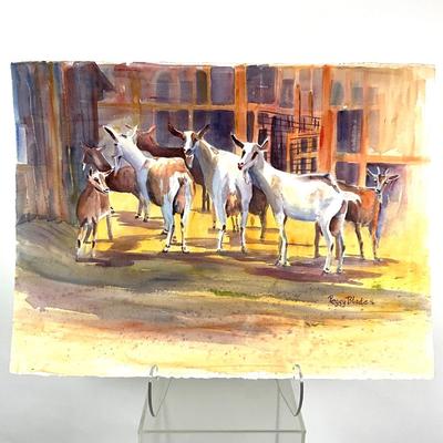 575 Original Watercolor of Goats by Peggy Blades