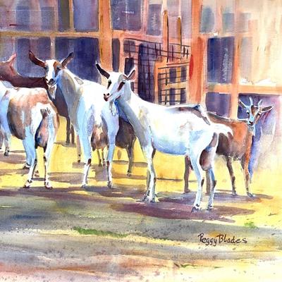 575 Original Watercolor of Goats by Peggy Blades