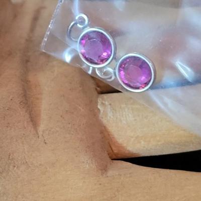 New Sterling Silver Hoop Earrings and Dark Pink Crystal Add Ons