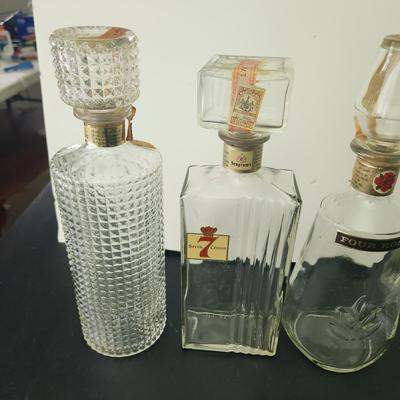 Lot of 6 Mid Century Whiskey Bottle Glass Decanters  Barware
