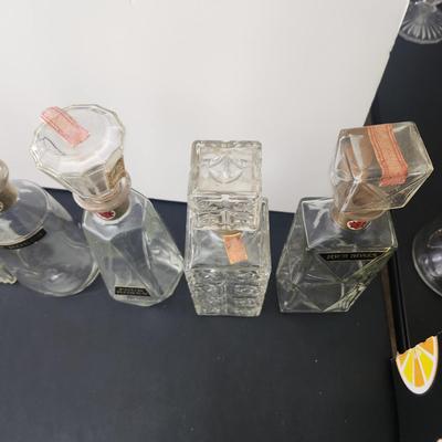 Lot of 6 Mid Century Whiskey Bottle Glass Decanters  Barware