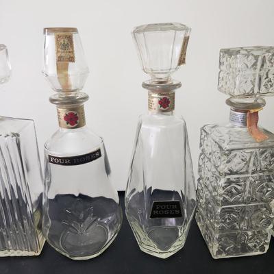 Lot of 6 Mid Century Whiskey Bottle Glass Decanters  Barware