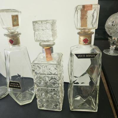 Lot of 6 Mid Century Whiskey Bottle Glass Decanters  Barware