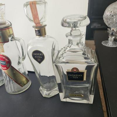 lot of 7 Mid Century Whiskey Bottle Glass Decanters Barware