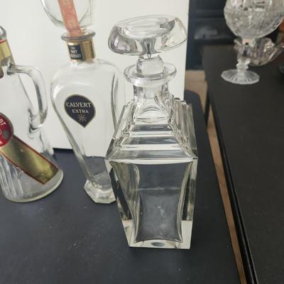 lot of 7 Mid Century Whiskey Bottle Glass Decanters Barware