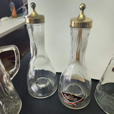 lot of 7 Mid Century Whiskey Bottle Glass Decanters Barware