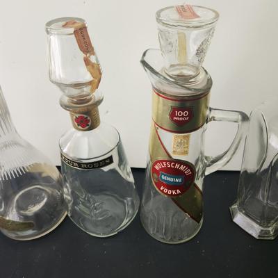 lot of 7 Mid Century Whiskey Bottle Glass Decanters Barware