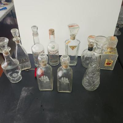 lot of 10 Mid Century Whiskey Bottle Glass Decanters Barware 1950's 1960's