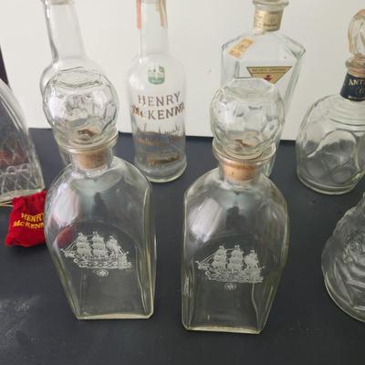 lot of 10 Mid Century Whiskey Bottle Glass Decanters Barware 1950's 1960's
