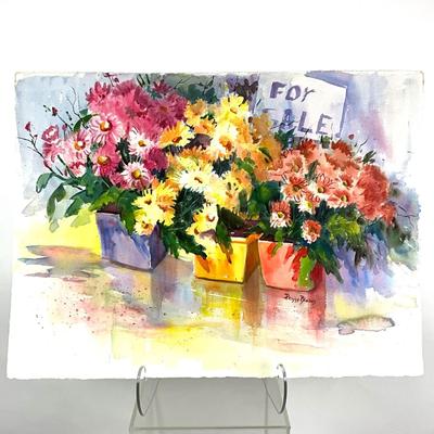 583 Original Watercolor " Flowers for Sale" by Peggy Blades