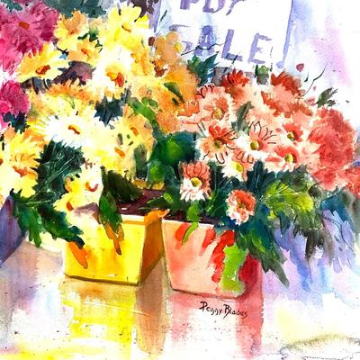583 Original Watercolor " Flowers for Sale" by Peggy Blades