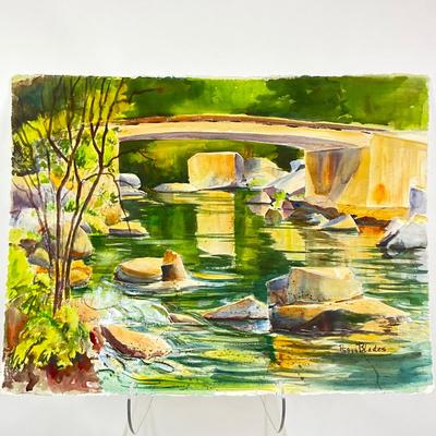 588 Original Watercolor of Bridge over Water by Peggy Blades