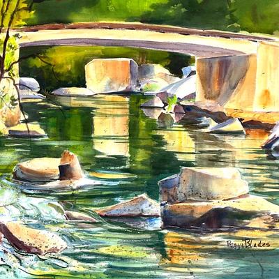 588 Original Watercolor of Bridge over Water by Peggy Blades