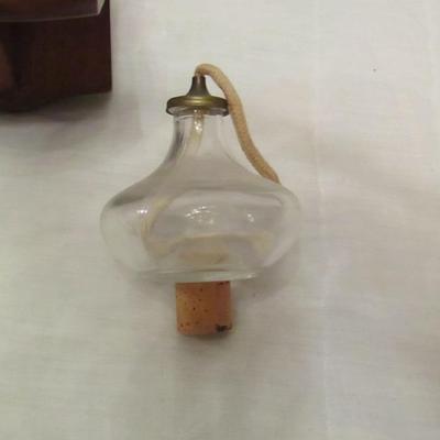 Pair of Oil Lamps in Wooden Frames for Wall Hanging