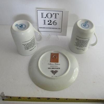 Three Older Japan Norman Rockwell Items: 2 Mugs, Small Plate