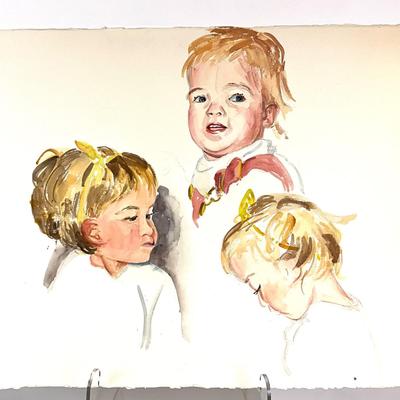 592 Original Watercolor of Three Babies by Peggy Blades