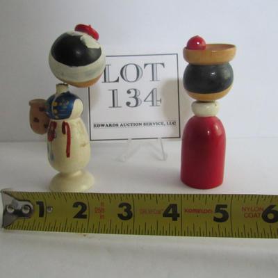 2 Vintage Wood Bobble Head Girls