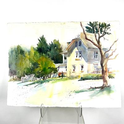 596 Original Watercolor House on the Hill by Peggy Blades