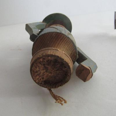 Very Neat Antique Hand Carved Folk Art Bottle Stopper, Pull Cord and Man Tips Hat & Nods Head