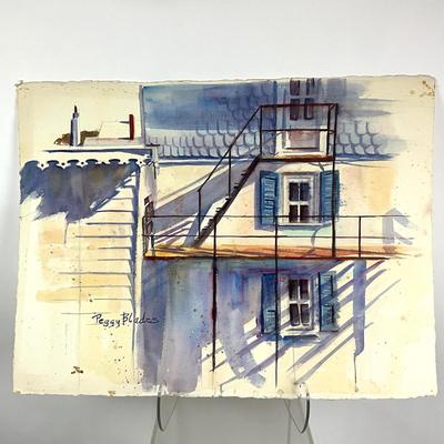 599 Original Watercolor "Up on the Roof" by Peggy Blades