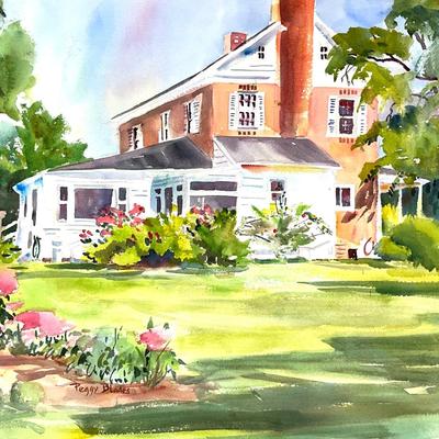 600 Original Watercolor of Garden at Brick House by Peggy Blades