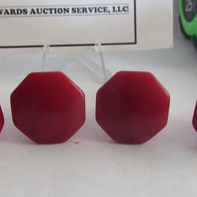 4 Matching Art Deco Drawer Pulls, Red Plastic