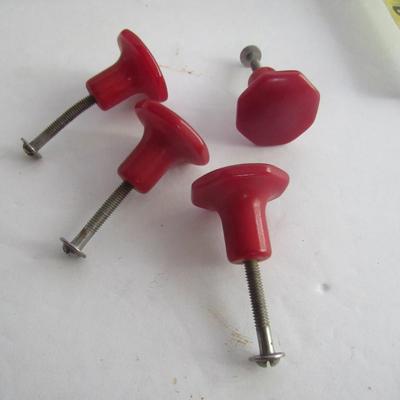 4 Matching Art Deco Drawer Pulls, Red Plastic