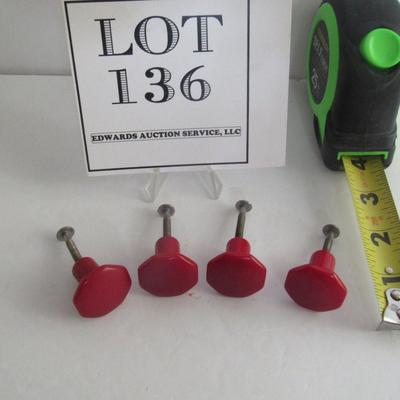 4 Matching Art Deco Drawer Pulls, Red Plastic