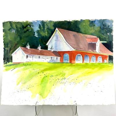 603 Original Watercolor of Stables by Peggy Blades