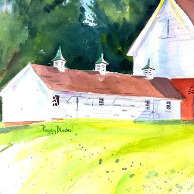 603 Original Watercolor of Stables by Peggy Blades