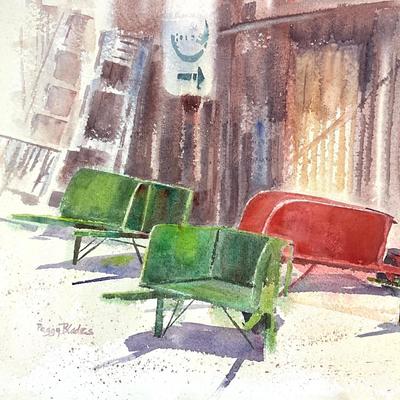 604 Original Watercolor Wheelbarrow #2 by Peggy Blades